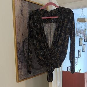 Floral Black Wrap Top